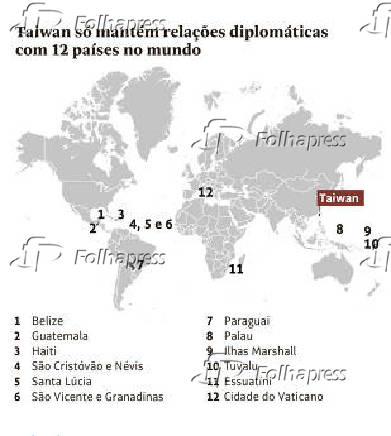 Taiwan s mantm relaes diplomticas com 12 pases no mundo
