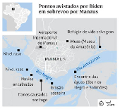 Pontos avistados por Biden em sobrevoo por Manaus