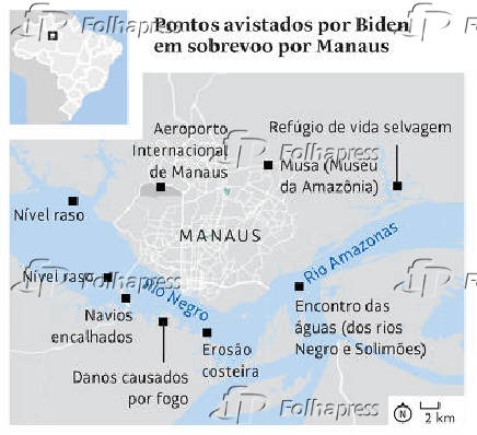 Pontos avistados por Biden em sobrevoo por Manaus