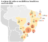 A origem de todos os medalhistas brasileiros em Paris-2024