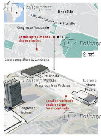 Local aproximado das exploses