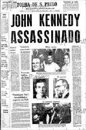 Capa da Folha noticiando a morte de John  Kennedy