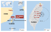 Mapa do terremoto em Taiwan