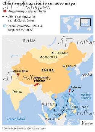 China amplia territrio em novo mapa.