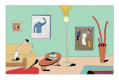 Ilustrao de uma sala de estar decorada com vrios objetos
