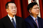 Incoming Defence Minister Wellington Koo and incoming Foreign Minister Lin Chia-lung attend a press conference, in Taipei
