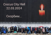 FILE PHOTO: A makeshift memorial to the victims of a shooting attack set up outside the Crocus City Hall concert venue in the Moscow Region