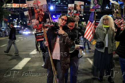 Supporters of Israeli hostages, kidnapped during the deadly October 7 2023 attack by Hamas, demand a deal as they protest amid ongoing negotiations for a ceasefire in Gaza, in Tel Aviv