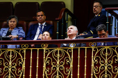 Carolina Gonzalez, daughter of Venezuelan opposition presidential candidate Edmundo Gonzalez, and Venezuelan opposition leader Antonio Ledezma attend a debate at the Spanish parliament, in Madrid