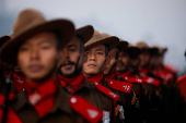 Members of Indian paramilitary force Assam Rifles march during a rehearsal for the upcoming Republic Day parade in New Delhi