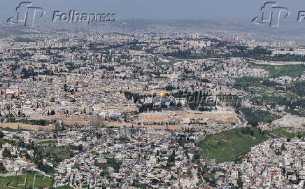 A drone view shows the Dome of the Rock on Al-Aqsa compound, in Jerusalem's Old City