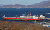 FILE PHOTO: Suez Fury crude oil tanker is seen anchored at the terminal Kozmino in Nakhodka Bay