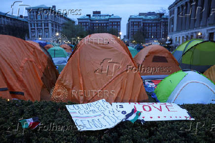 Protesters continue to maintain the encampment on the Columbia University campus in New York