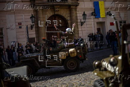 History enthusiasts participate in the 'Convoy of Liberty' in Prague