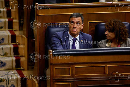 Spanish PM Sanchez attends a vote on a fiscal package extending a windfall tax on banks at Parliament in Madrid