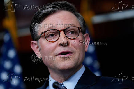 U.S. House Speaker Johnson (R-LA) holds a press conference on Capitol Hill in Washington