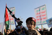 Protesters show support to Lebanon?s Hezbollah and Palestinians in the Gaza Strip, in Sanaa