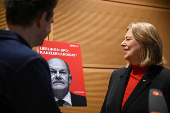 German Chancellor Scholz holds his first campaign speech at an 'election victory' conference of the SPD, in Berlin