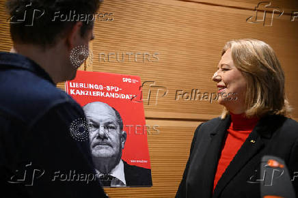 German Chancellor Scholz holds his first campaign speech at an 'election victory' conference of the SPD, in Berlin