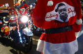 Riding Santas take part in their 10th Harley Davidson motorcycle ride near Neustadt an der Weinstrasse