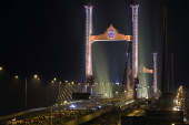 People attend a running event on the newly constructed cable-stayed Rama X Bridge or 