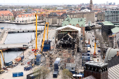A view of the Stock Exchange ruin from the tower at Christiansborg in Copenhagen