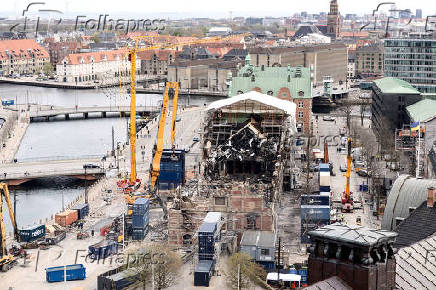 A view of the Stock Exchange ruin from the tower at Christiansborg in Copenhagen