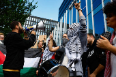 Students and employees of the University of Amsterdam protest against the ongoing conflict between Israel and the Palestinian Islamist group Hamas in Gaza, in Amsterdam
