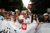 Tunisia's Free Destourian Party supporters protest for release of party leader Abir Moussi