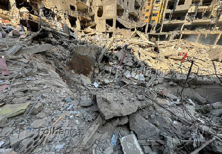 A view shows the damage at the site of the Israeli air strike that killed Lebanon's Hezbollah leader Sayyed Hassan Nasrallah in Beirut's southern suburbs