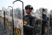 Security preparation before the inauguration of President-elect Prabowo Subianto and Vice President-elect Gibran Rakabuming Raka at the National Monument (Monas) in Jakarta