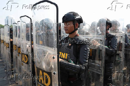 Security preparation before the inauguration of President-elect Prabowo Subianto and Vice President-elect Gibran Rakabuming Raka at the National Monument (Monas) in Jakarta