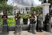 Members of unions and social organizations protest on the sidelines of the APEC summit in Lima