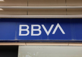 The logo of BBVA is seen on the facade of a BBVA bank branch office in Malaga