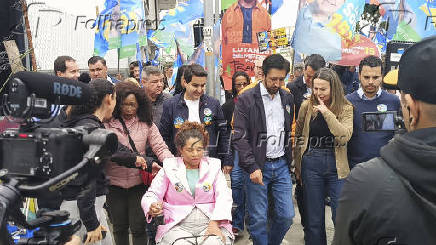 O candidato e prefeito de So Paulo Ricardo Nunes faz caminhada na Bela Vista