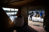 People take preventive measures for the flooding of the Danube, in Budapest