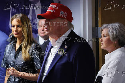 Republican presidential nominee former U.S. President Donald Trump visits campaign workers on Election Day in West Palm Beach