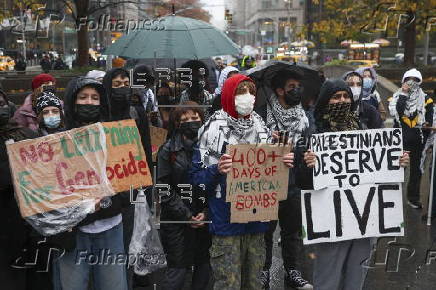 Students protest in support of the Palestinian people, in New York