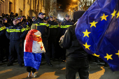 Protest against the results of a parliamentary election on the eve of the new parliament's first session, in Tbilisi