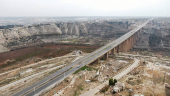 A drone view of Al-Rastan bridge in Homs countryside