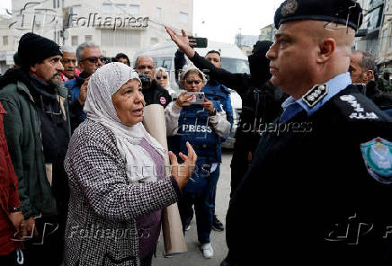 Palestinians demonstrate against Jenin camp shooting between security forces and militants, in Jenin