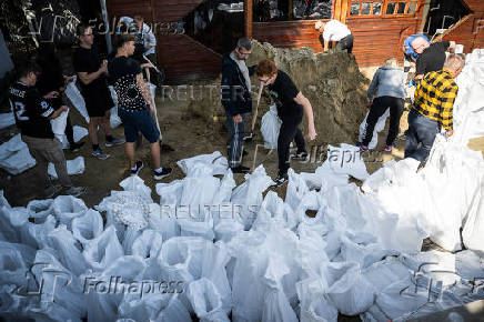 People take preventive measures for the flooding of the Danube, in Budapest