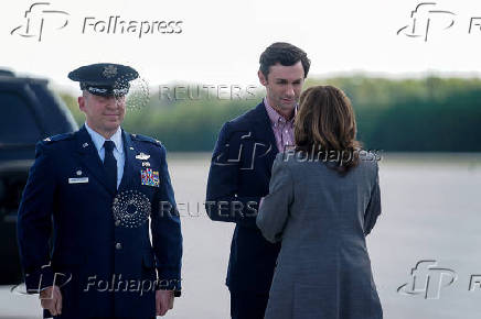 Democratic presidential nominee and U.S. Vice President Kamala Harris arrives in Marietta