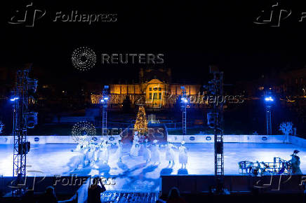 Skaters perform during the opening of Christmas market in Zagreb