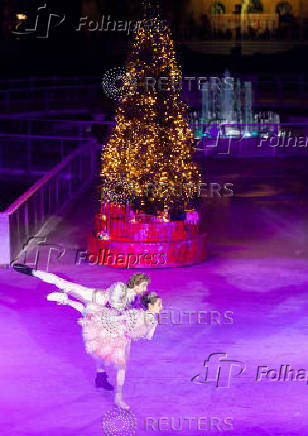 Skaters perform during the opening of Christmas market in Zagreb