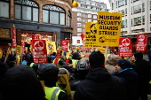 Harrods staff strike for Christmas bonus and better conditions.