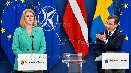 Sweden's Prime Minister Ulf Kristersson meets with Latvian Prime Minister Evika Silina in Stockholm