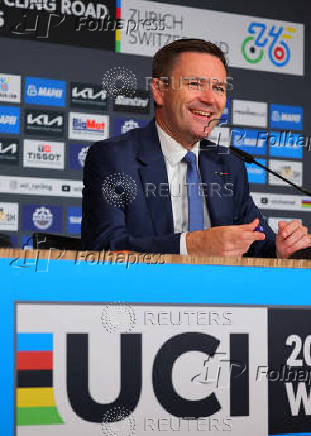 UCI President Lappartient attends a press conference in Zurich