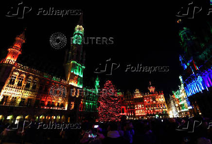 Brussels' Grand Place is illuminated during a light show as part of the Christmas 