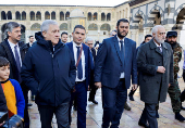 Italian Foreign Minister Antonio Tajani walks at the Umayyad Mosque, during a visit to the country following the ousting of Syria's Bashar al-Assad, in Damascus